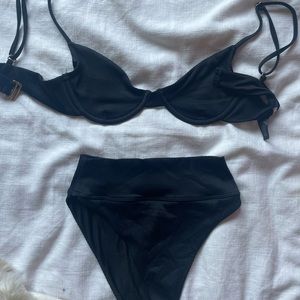 Beach Riot - black ribbed high waisted bikini S
